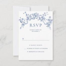 Victoriaans  Grace Floral Dusty Blue Wedding RSVP Kaartje