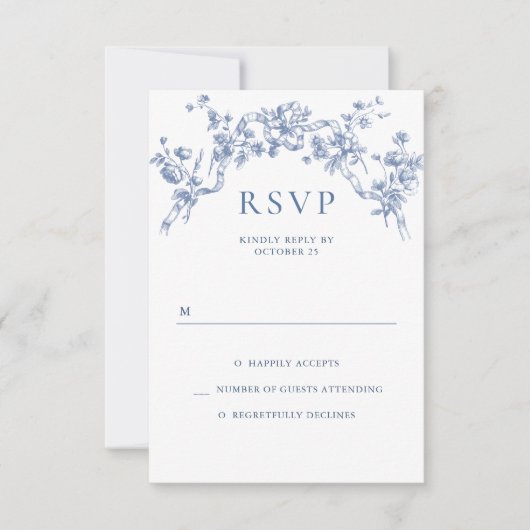 Victoriaans Grace Floral Dusty Blue Wedding RSVP Kaartje (Voorkant)
