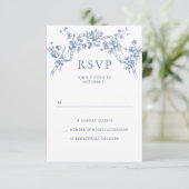 Victoriaans Grace Floral Dusty Blue Wedding RSVP Kaartje (Staand voorkant)