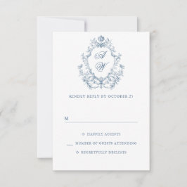 Victoriaans  Grace Floral Dusty Blue Wedding RSVP Kaartje