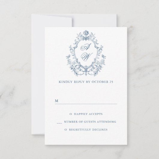 Victoriaans  Grace Floral Dusty Blue Wedding RSVP Kaartje (Voorkant)