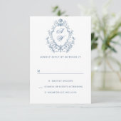 Victoriaans  Grace Floral Dusty Blue Wedding RSVP Kaartje (Staand voorkant)