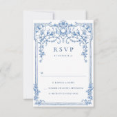 Victoriaans  Grace Floral Dusty Blue Wedding RSVP Kaartje (Voorkant)