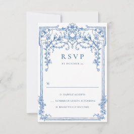 Victoriaans  Grace Floral Dusty Blue Wedding RSVP Kaartje