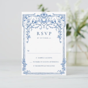 Victoriaans  Grace Floral Dusty Blue Wedding RSVP Kaartje