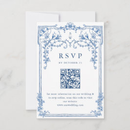 Victoriaans  Grace Floral Dusty Blue Wedding RSVP Kaartje
