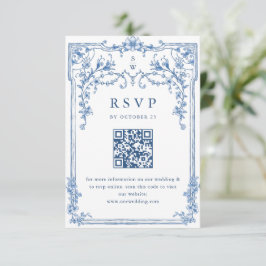 Victoriaans  Grace Floral Dusty Blue Wedding RSVP Kaartje