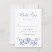 Victoriaans  Grace Floral Dusty Blue Wedding RSVP Kaartje (Voorkant)