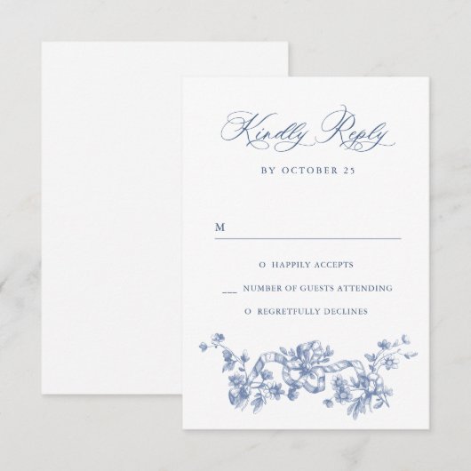 Victoriaans  Grace Floral Dusty Blue Wedding RSVP Kaartje (Voorkant / Achterkant)