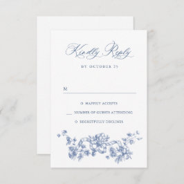 Victoriaans  Grace Floral Dusty Blue Wedding RSVP Kaartje