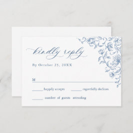 Victoriaans  Grace Floral Dusty Blue Wedding RSVP Kaartje