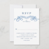 Victoriaans Grace Floral Dusty Blue Wedding RSVP Kaartje (Voorkant)