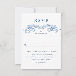 Victoriaans  Grace Floral Dusty Blue Wedding RSVP Kaartje