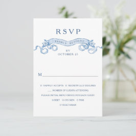 Victoriaans  Grace Floral Dusty Blue Wedding RSVP Kaartje