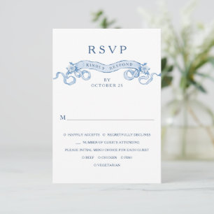 Victoriaans Grace Floral Dusty Blue Wedding RSVP Kaartje