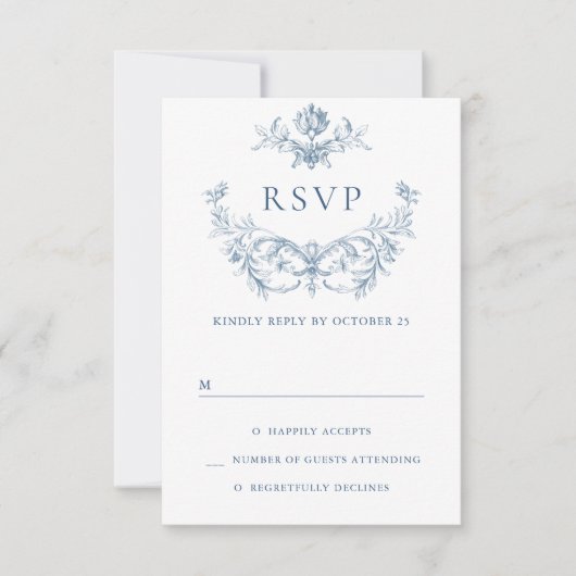 Victoriaans  Grace Floral Dusty Blue Wedding RSVP Kaartje (Voorkant)