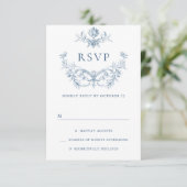 Victoriaans  Grace Floral Dusty Blue Wedding RSVP Kaartje (Staand voorkant)