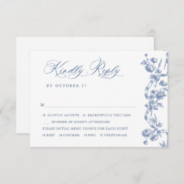 Victoriaans  Grace Floral Dusty Blue Wedding RSVP Kaartje