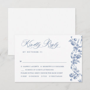 Victoriaans  Grace Floral Dusty Blue Wedding RSVP Kaartje