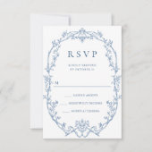 Victoriaans  Grace Floral Dusty Blue Wedding RSVP Kaartje (Voorkant)