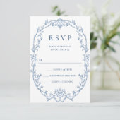 Victoriaans  Grace Floral Dusty Blue Wedding RSVP Kaartje (Staand voorkant)