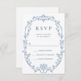 Victoriaans Grace Floral Dusty Blue Wedding RSVP Kaartje
