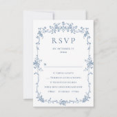 Victoriaans  Grace Floral Dusty Blue Wedding RSVP Kaartje (Voorkant)