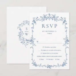 Victoriaans  Grace Floral Dusty Blue Wedding RSVP Kaartje