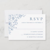 Victoriaans Grace Floral Dusty Blue Wedding RSVP Kaartje (Voorkant)
