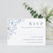 Victoriaans Grace Floral Dusty Blue Wedding RSVP Kaartje (Staand voorkant)