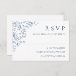 Victoriaans  Grace Floral Dusty Blue Wedding RSVP Kaartje