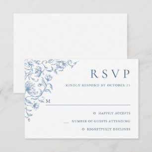 Victoriaans Grace Floral Dusty Blue Wedding RSVP Kaartje