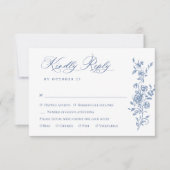 Victoriaans  Grace Floral Dusty Blue Wedding RSVP Kaartje (Voorkant)
