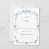 Victoriaans Grace Floral Dusty Blue Wedding RSVP Kaartje (Voorkant)