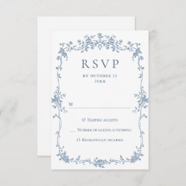 Victoriaans  Grace Floral Dusty Blue Wedding RSVP Kaartje