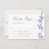 Victoriaans  Grace Floral Dusty Blue Wedding RSVP Kaartje (Voorkant)