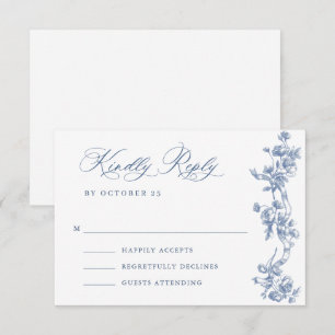 Victoriaans  Grace Floral Dusty Blue Wedding RSVP Kaartje