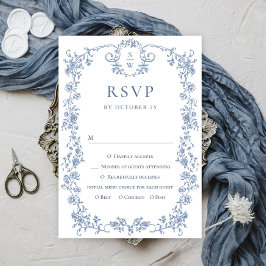 Victoriaans Grace Floral Dusty Blue Wedding RSVP Kaartje