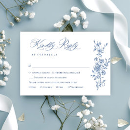 Victoriaans Grace Floral Dusty Blue Wedding RSVP Kaartje