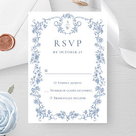 Victoriaans Grace Floral Dusty Blue Wedding RSVP Kaartje