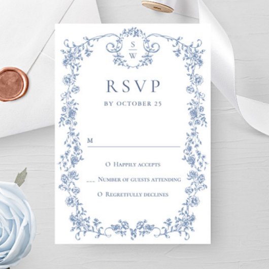 Victoriaans Grace Floral Dusty Blue Wedding RSVP Kaartje