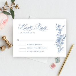 Victoriaans Grace Floral Dusty Blue Wedding RSVP Kaartje
