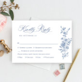 Victoriaans  Grace Floral Dusty Blue Wedding RSVP Kaartje