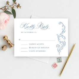 Victoriaans  Grace Floral Dusty Blue Wedding RSVP Kaartje