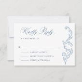 Victoriaans Grace Floral Dusty Blue Wedding RSVP Kaartje (Voorkant)