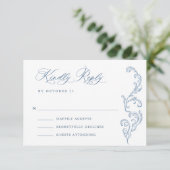 Victoriaans Grace Floral Dusty Blue Wedding RSVP Kaartje (Staand voorkant)