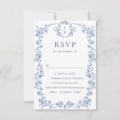 Victoriaans  Grace Floral Dusty Blue Wedding RSVP Kaartje (Voorkant)