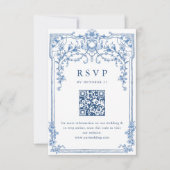 Victoriaans Grace Floral Dusty Blue Wedding RSVP Kaartje (Voorkant)