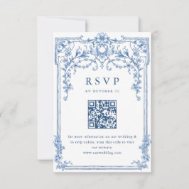Victoriaans  Grace Floral Dusty Blue Wedding RSVP Kaartje
