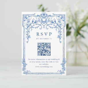 Victoriaans Grace Floral Dusty Blue Wedding RSVP Kaartje